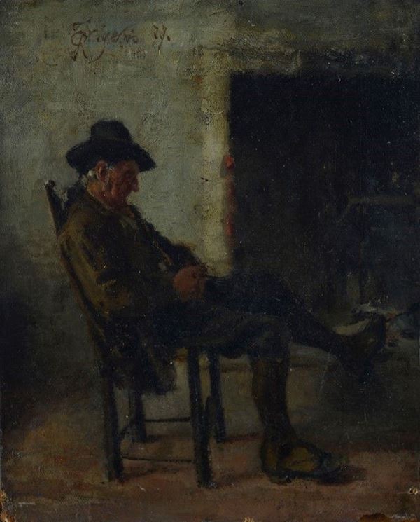 Giulio Frigerio - Uomo seduto al camino