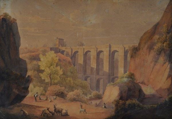 Frans Vervloet - Paesaggio con acquedotto e pastori