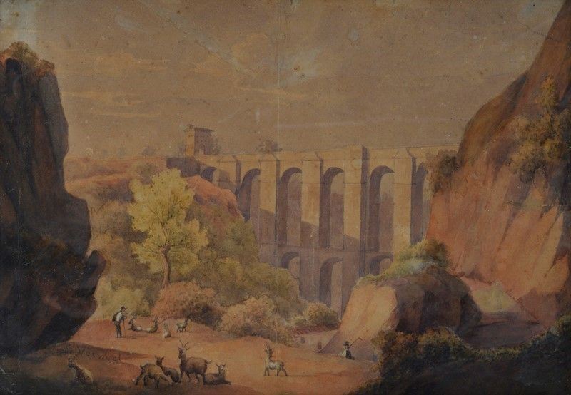 Frans Vervloet - Paesaggio con Acquedotto e Pastori