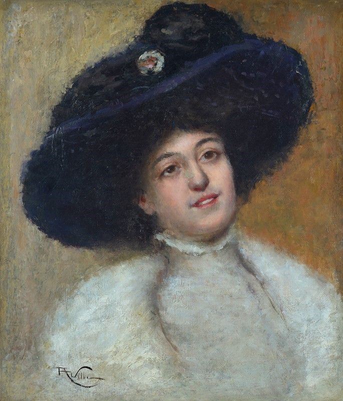Aleardo Villa - Ritratto di Signora con Cappello