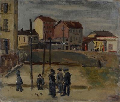 Paesaggio con Figure (fronte), Nudo Maschile (retro)
