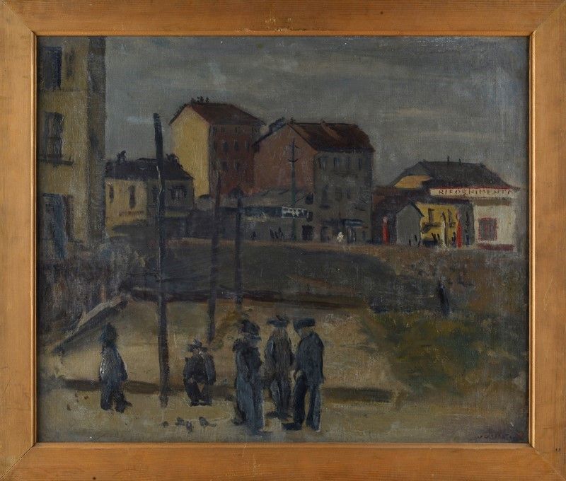 Anonimo, XX Sec. - Paesaggio con Figure (fronte), Nudo Maschile (retro)