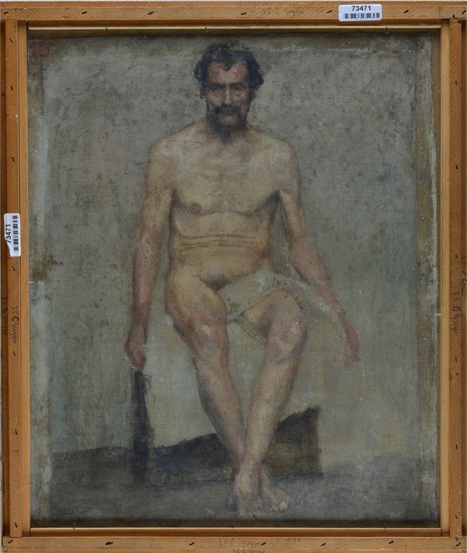 Anonimo, XX Sec. - Paesaggio con Figure (fronte), Nudo Maschile (retro)