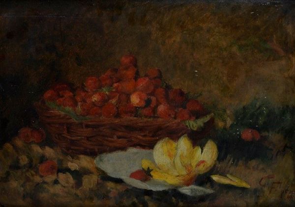 Giulio Frigerio - Natura morta con cesto di fragole