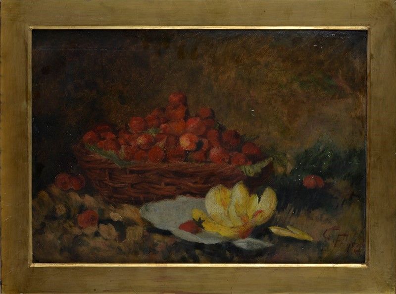 Giulio Frigerio - Natura Morta con Cesto di Fragole