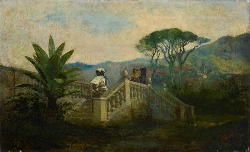 Vincenzo Scala - Paesaggio con Scalinata e Figure