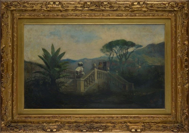 Vincenzo Scala - Paesaggio con Scalinata e Figure