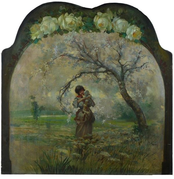 Luigi Rossi - Madre e figlia nel paesaggio fiorito