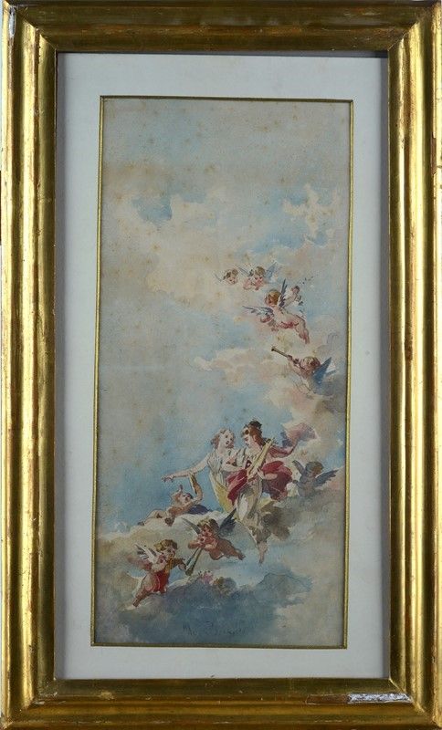 Mosè Bianchi - Angeli e Putti Musicanti (bozzetto per Affresco)