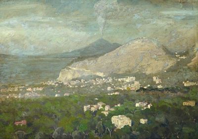 Veduta di Paese con Vesuvio