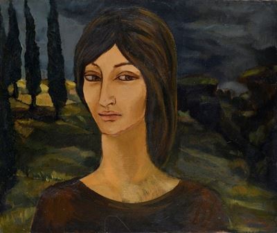 Figura Femminile con Paesaggio sullo Sfondo