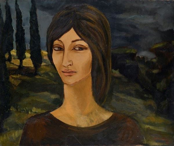 Baccio Maria Bacci - Figura femminile con paesaggio sullo sfondo