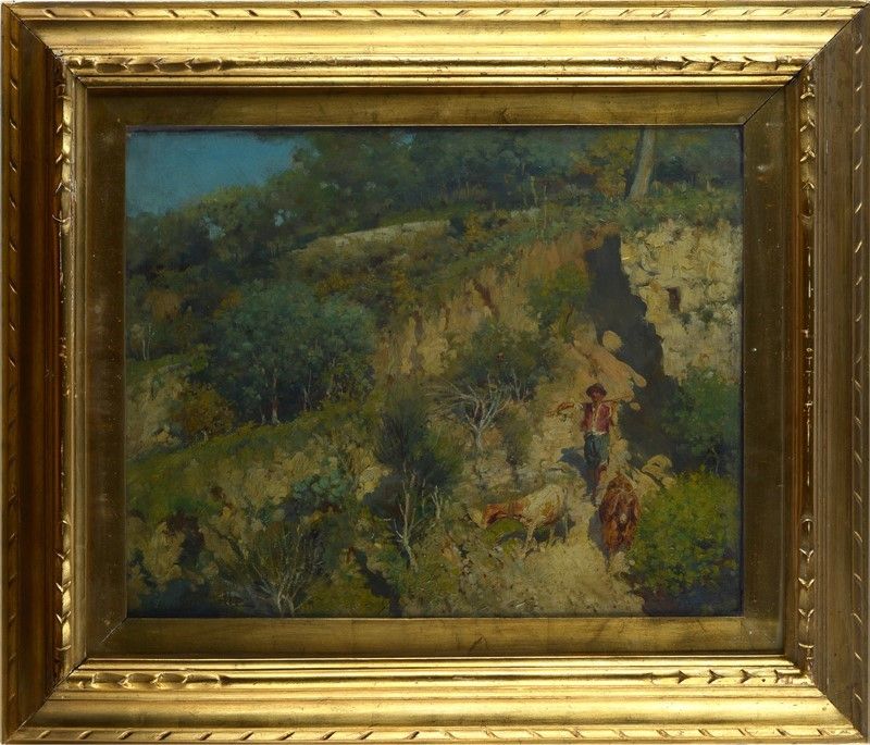 Cesare Tiratelli - Paesaggio con Pastore e Capre