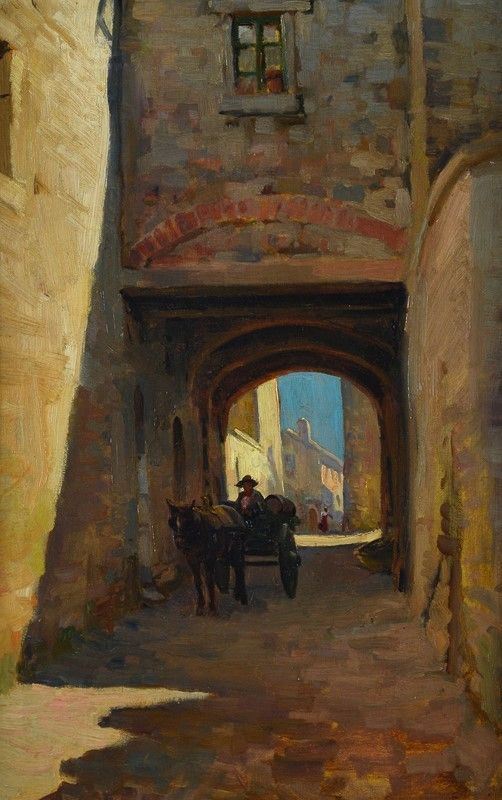Anonimo, XIX Sec. - Mattina a San Gimignano