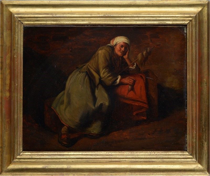 Scuola Lombarda, XVIII Sec. - Vecchia con Fuso
