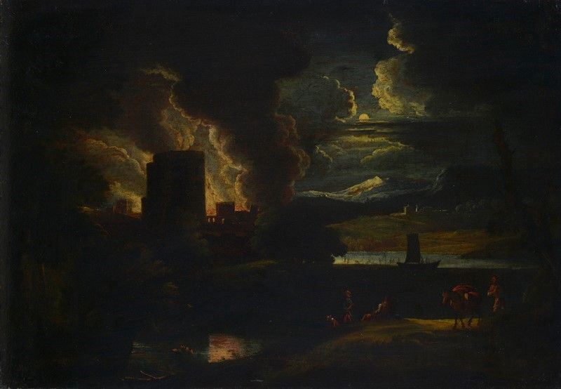 Scuola Francese, XVIII Sec. - Incendio del Castello