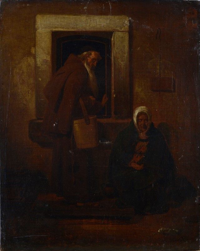 Anonimo, XIX Sec. - Mendicante e Frate