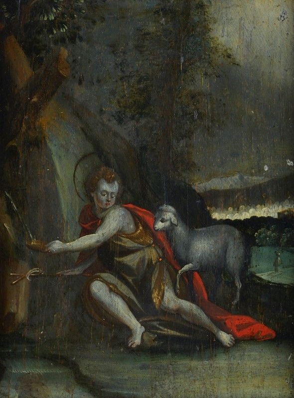 Scuola Fiamminga, XVI-XVII sec. - San Giovanni Battista alla fonte