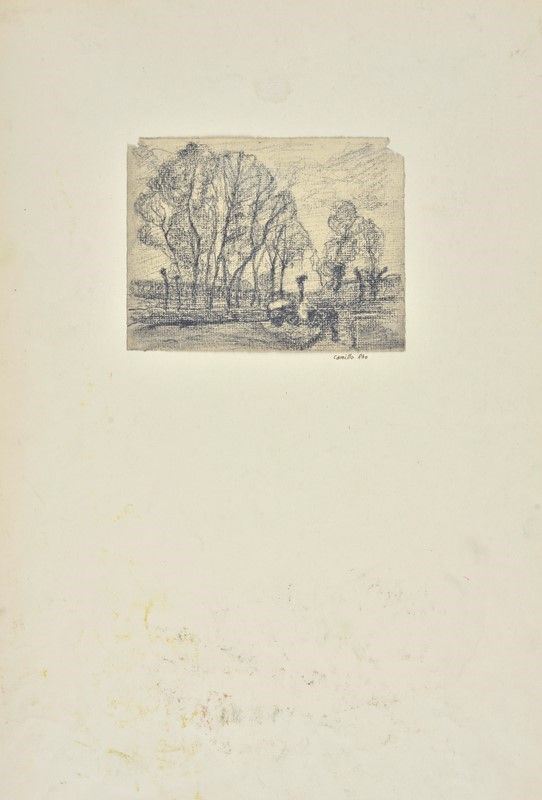 Camillo Rho : Landscape with trees  - Pencil on paper - Auction FROM A MILANESE COLLECTION - Galleria Pananti Casa d'Aste