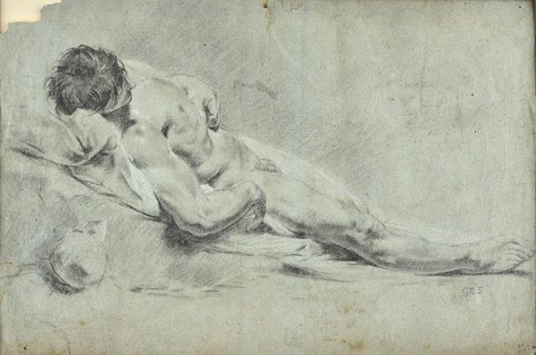 Attr. a Giovanni Battista Piazzetta : Reclining nude  - Pencil and white chalk on paper - Auction ANTIQUES - I - Galleria Pananti Casa d'Aste
