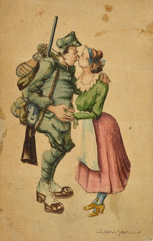 Giuseppe Amisani : Farewell  - Watercolor on paper - Auction FROM A MILANESE COLLECTION - Galleria Pananti Casa d'Aste