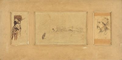 Trittico: Donna di Spalle, Paesaggio, Profilo Maschile