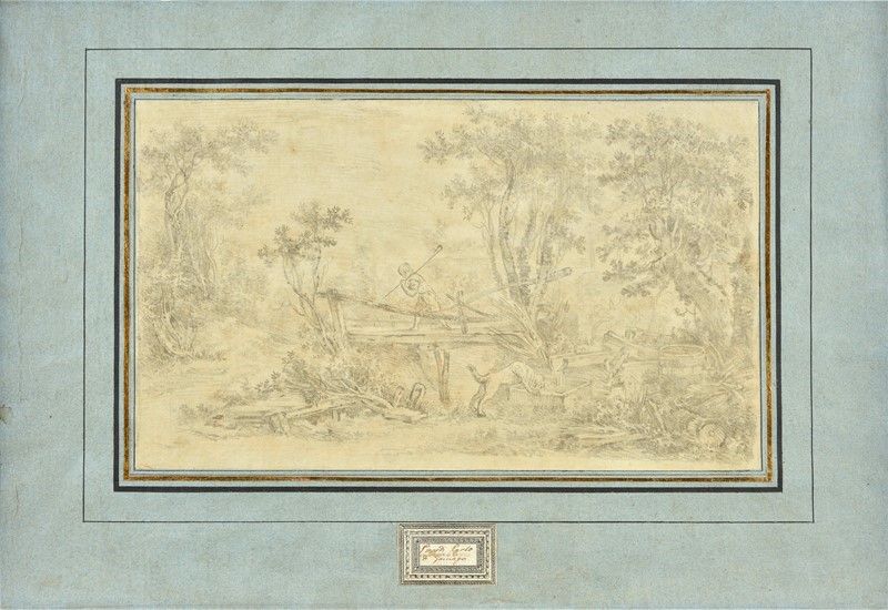 Scuola Veneta, XVIII Sec. - Paesaggio con Bambino e Cane