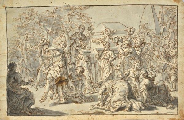 Scuola Italia Settentrionale, XVIII sec. : Trasporto dell'arca  - Inchiostro e inchiostro  [..]