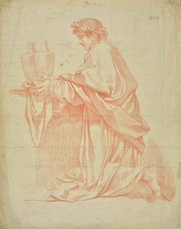 Scuola Italia Settentrionale, XVIII - XIX sec. : Graduated figure kneeling  - Sanguine on paper - Auction FROM A MILANESE COLLECTION - Galleria Pananti Casa d'Aste