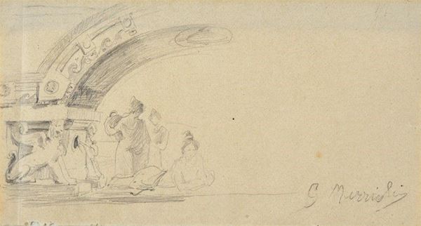 Giovanni Muzzioli : Undersarch and figures  - Pencil on paper - Auction FROM A MILANESE COLLECTION - Galleria Pananti Casa d'Aste