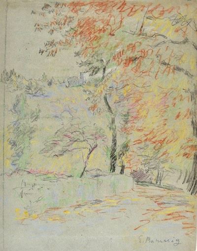 Strada con Alberi (fronte), Paesaggio (retro)