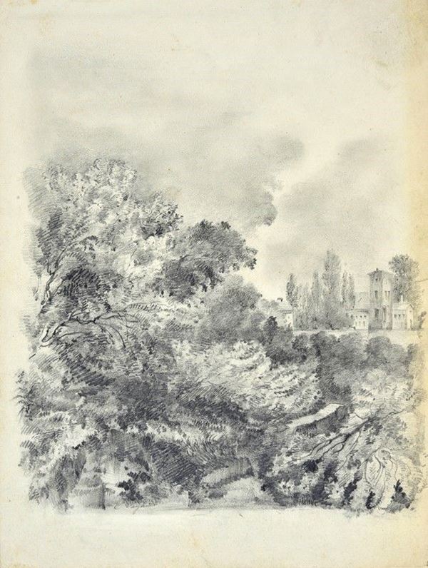 Coriolano Vighi - Paesaggio con scorcio di villa