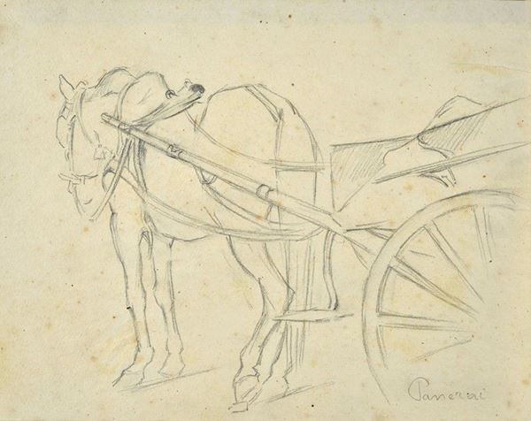 Ruggero Panerai : Cavallo al carretto  - Matita su carta - Asta AUTORI DEL XIX E XX SEC - II - Galleria Pananti Casa d'Aste