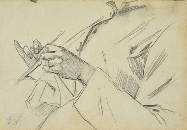 Giovanni Fattori : Ricamatrice (studio di mani)  - Matita su carta - Asta AUTORI DEL XIX E XX SEC - II - Galleria Pananti Casa d'Aste