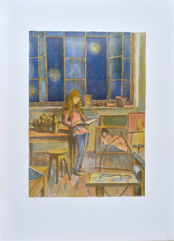 Renato Alessandrini : Girl in the studio  - Lithography - Auction GRAPHICS, MULTIPLES  [..]
