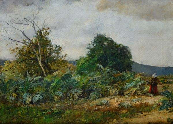 Anonimo, XIX sec. - Countryside with peasant woman