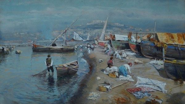 Attilio Pratella - Marina con pescatori