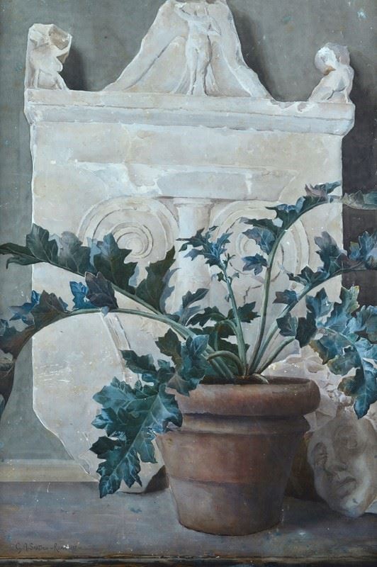 Giulio Aristide Sartorio - Natura morta con pianta e rovine