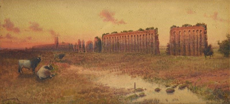 Anonimo, XX Sec. - Paesaggio con Rovine