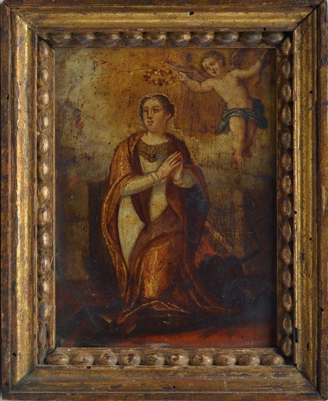 Anonimo, XVII Sec. - Santa in Preghiera Incoronata da un Angelo