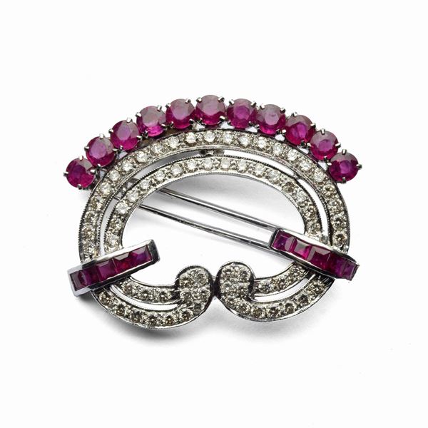 Brooch with rubies and diamonds