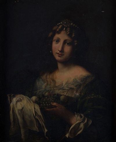 Donna con Cestino di Uva e Fichi