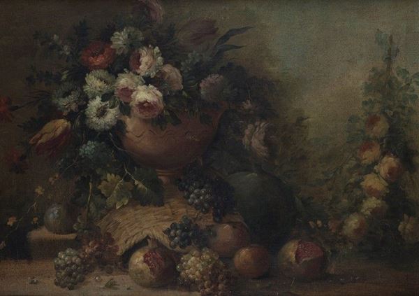 Anonimo, XIX sec. - Still life with flowers