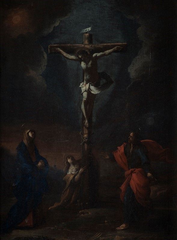 Scuola Toscana, XVII sec. - Crucifix among the mourners