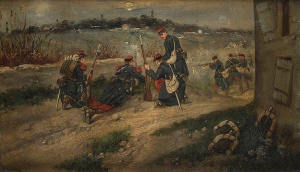 Scuola Europea, XIX sec. - Soldati sul campo di battaglia