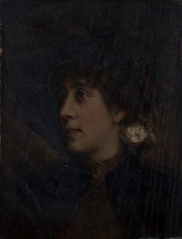 Scuola Francese, XIX - XX Sec. - Ritratto di Signora con Rosa sul Cappello