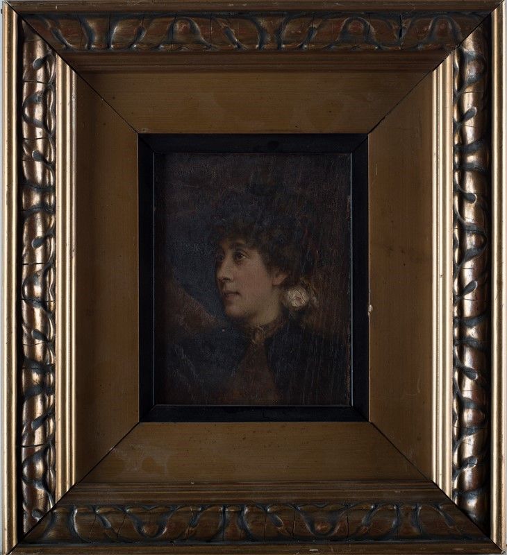 Scuola Francese, XIX - XX Sec. - Ritratto di Signora con Rosa sul Cappello
