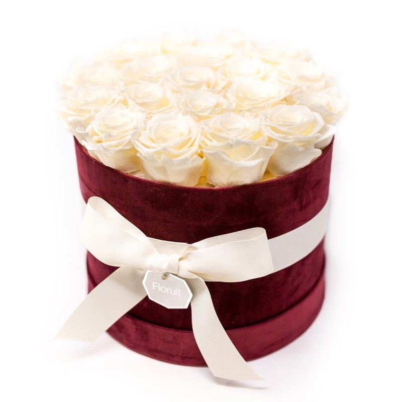 Floruit - Cappelliera in Velluto con Rose Bianche Stabilizzate