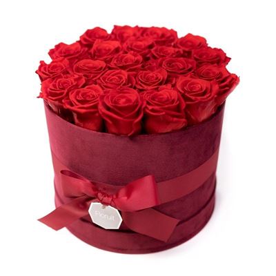 Cappelliera in Velluto con Rose Rosse Stabilizzate