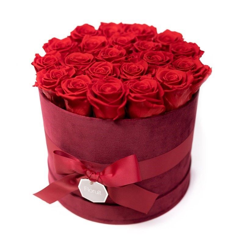 Floruit - Cappelliera in Velluto con Rose Rosse Stabilizzate